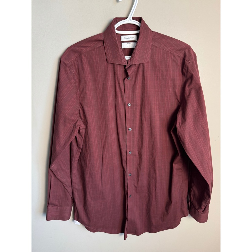 Calvin Klein Mens Burgundy Steel+ Slim Fit Shirt L Dress Office Professional